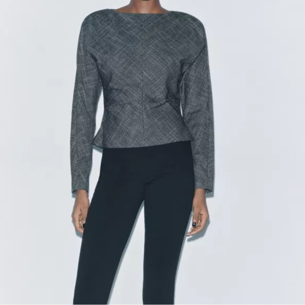 Gray Patterned Long Sleeve Top